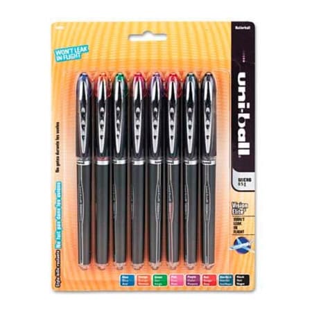Sanford Sanford  Vision Elite Rollerball Pen, Refillable, 0.5mm, Black Barrel, Assorted Ink, 8/Pack 58092PP